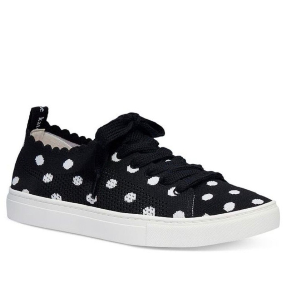 Kate Spade Abbie Lace Up Sneakers Black Polka Dot Low Top Size 8 Preppy Coastal